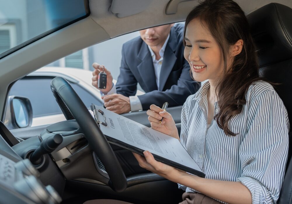 woman renting car